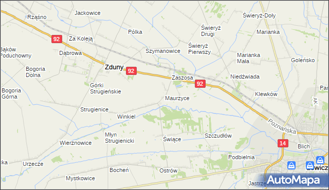 mapa Maurzyce, Maurzyce na mapie Targeo