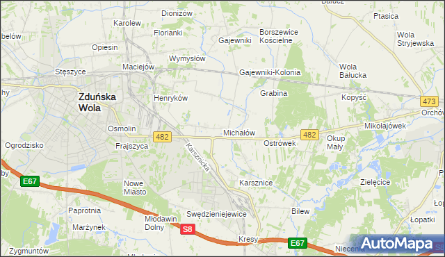 mapa Michałów gmina Zduńska Wola, Michałów gmina Zduńska Wola na mapie Targeo