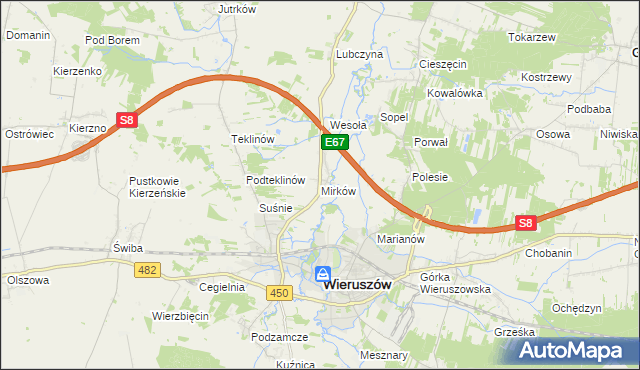 mapa Mirków gmina Wieruszów, Mirków gmina Wieruszów na mapie Targeo