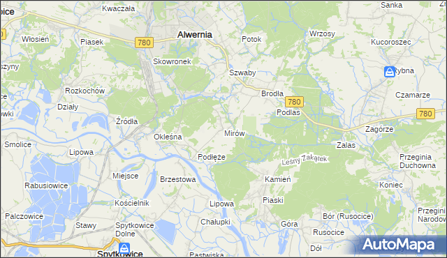 mapa Mirów gmina Alwernia, Mirów gmina Alwernia na mapie Targeo