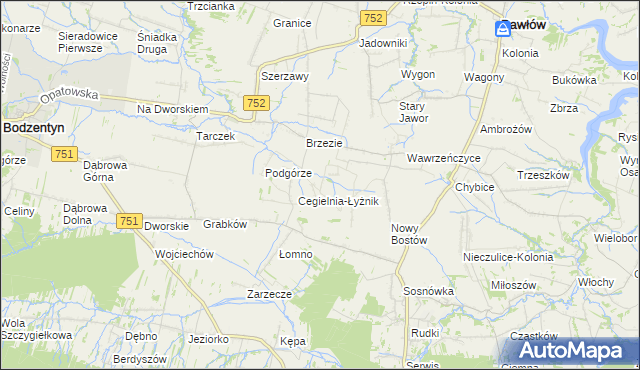 mapa Modrzewie gmina Pawłów, Modrzewie gmina Pawłów na mapie Targeo