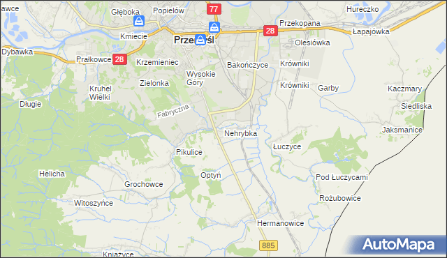 mapa Nehrybka, Nehrybka na mapie Targeo