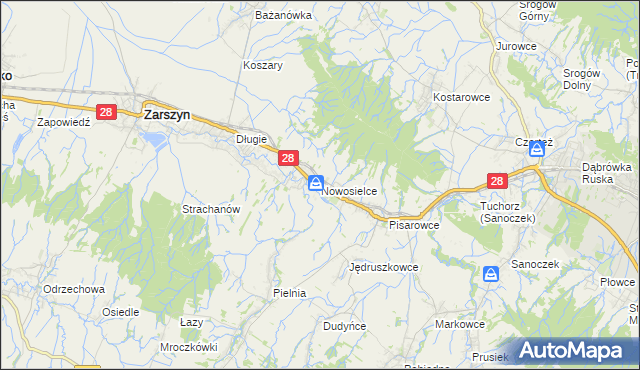 mapa Nowosielce gmina Zarszyn, Nowosielce gmina Zarszyn na mapie Targeo