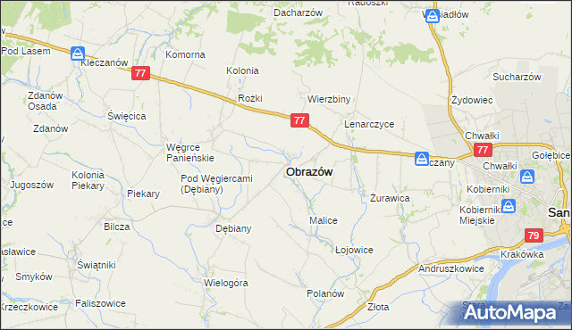 mapa Obrazów, Obrazów na mapie Targeo