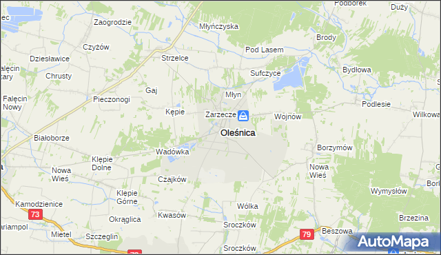 mapa Oleśnica powiat staszowski, Oleśnica powiat staszowski na mapie Targeo