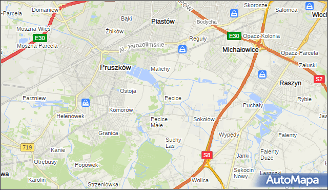 mapa Pęcice, Pęcice na mapie Targeo
