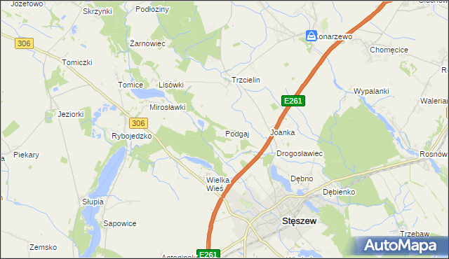 mapa Podgaj gmina Dopiewo, Podgaj gmina Dopiewo na mapie Targeo