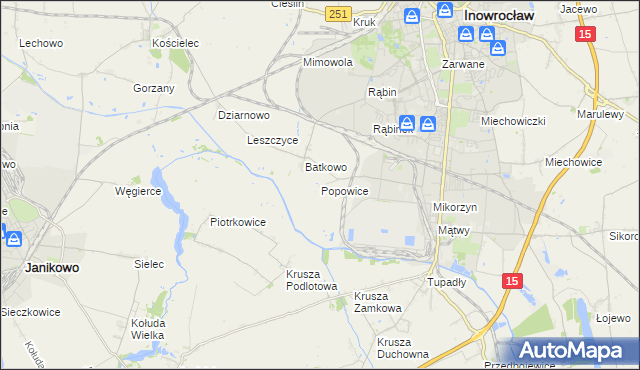 mapa Popowice gmina Inowrocław, Popowice gmina Inowrocław na mapie Targeo