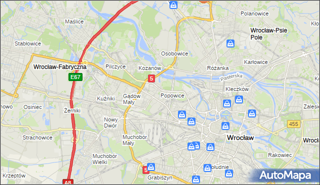 mapa Popowice gmina Wrocław, Popowice gmina Wrocław na mapie Targeo