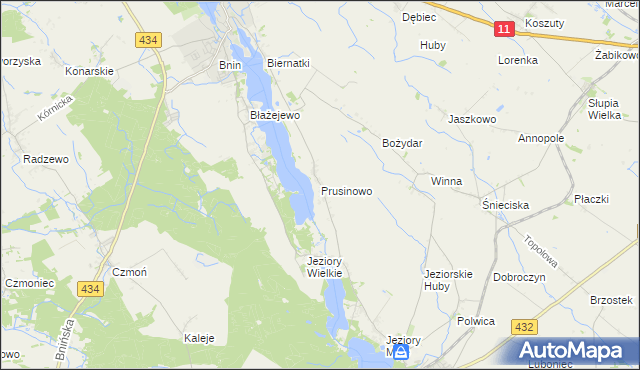 mapa Prusinowo gmina Kórnik, Prusinowo gmina Kórnik na mapie Targeo