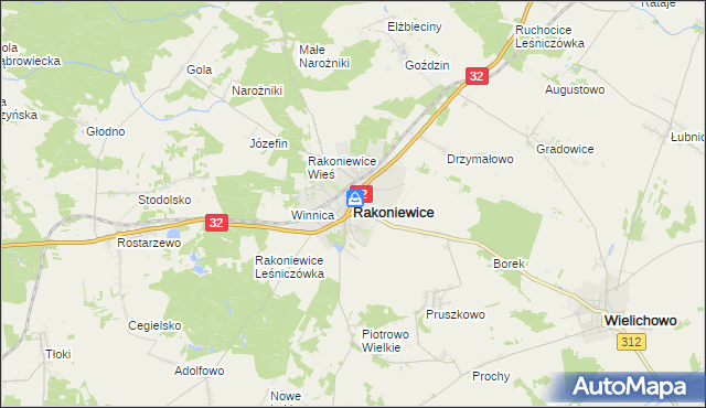 mapa Rakoniewice, Rakoniewice na mapie Targeo