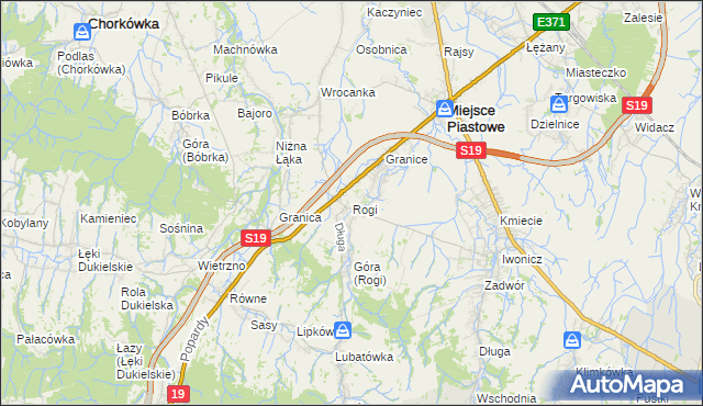 mapa Rogi gmina Miejsce Piastowe, Rogi gmina Miejsce Piastowe na mapie Targeo