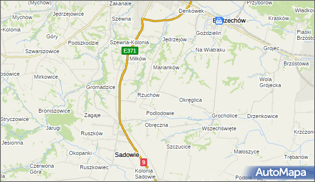 mapa Romanów gmina Bodzechów, Romanów gmina Bodzechów na mapie Targeo