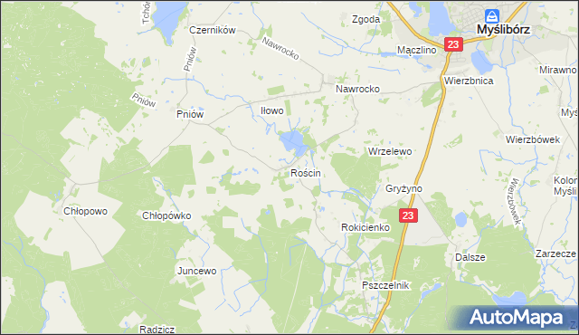 mapa Rościn gmina Myślibórz, Rościn gmina Myślibórz na mapie Targeo