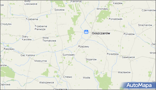 mapa Rzężawy gmina Goszczanów, Rzężawy gmina Goszczanów na mapie Targeo