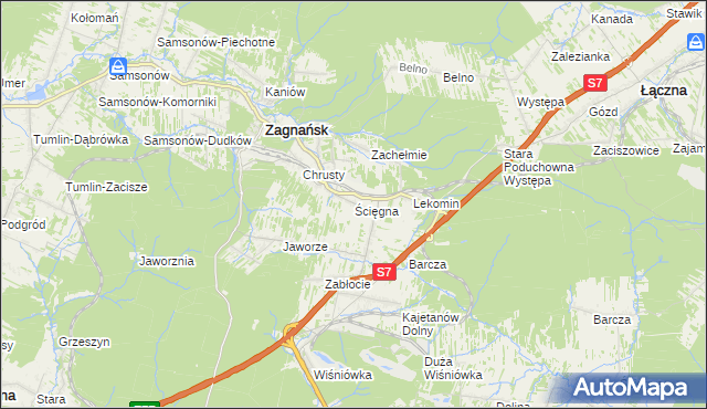 mapa Ścięgna gmina Zagnańsk, Ścięgna gmina Zagnańsk na mapie Targeo