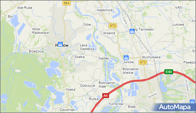 mapa Siedlec gmina Radłów, Siedlec gmina Radłów na mapie Targeo