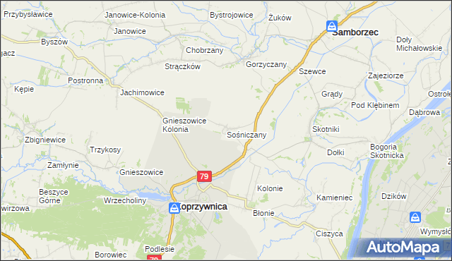 mapa Sośniczany, Sośniczany na mapie Targeo