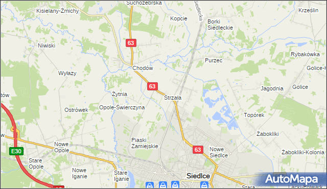 mapa Strzała gmina Siedlce, Strzała gmina Siedlce na mapie Targeo