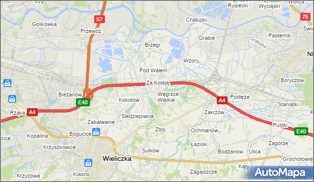 mapa Węgrzce Wielkie, Węgrzce Wielkie na mapie Targeo