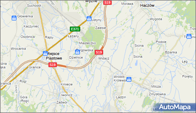 mapa Widacz gmina Miejsce Piastowe, Widacz gmina Miejsce Piastowe na mapie Targeo