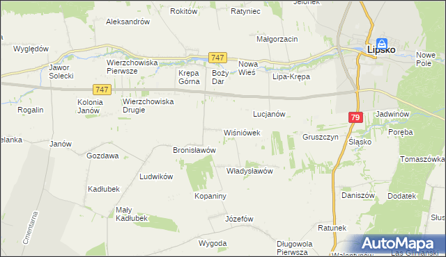 mapa Wiśniówek gmina Lipsko, Wiśniówek gmina Lipsko na mapie Targeo