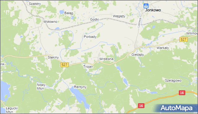 mapa Wrzesina gmina Jonkowo, Wrzesina gmina Jonkowo na mapie Targeo