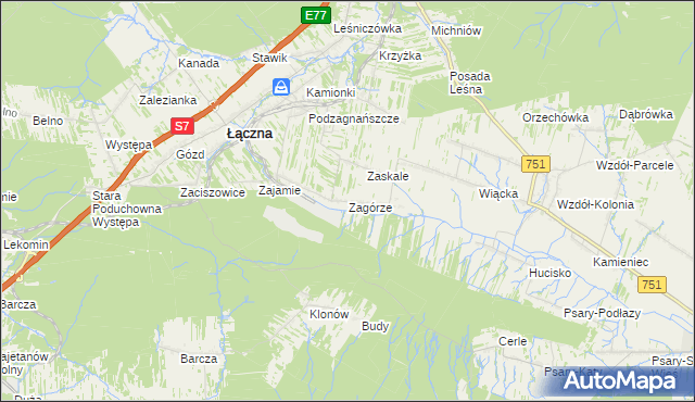 mapa Zagórze gmina Łączna, Zagórze gmina Łączna na mapie Targeo