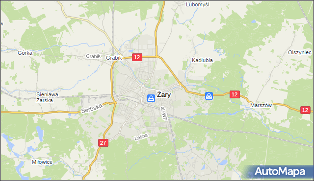 mapa Żary, Żary na mapie Targeo