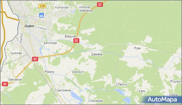 mapa Zawada gmina Gubin, Zawada gmina Gubin na mapie Targeo