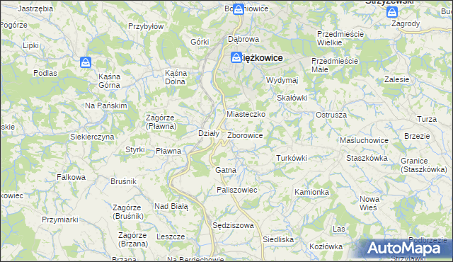 mapa Zborowice gmina Ciężkowice, Zborowice gmina Ciężkowice na mapie Targeo