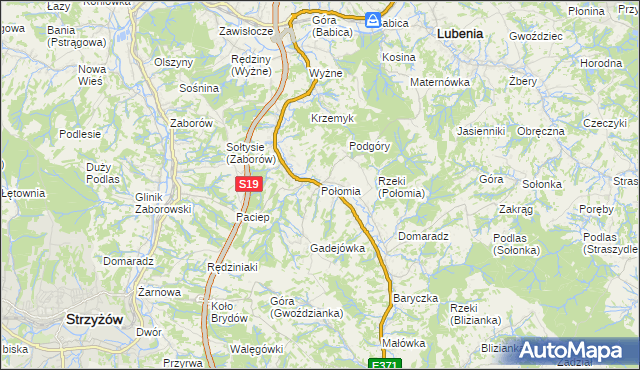 mapa Połomia gmina Niebylec, Połomia gmina Niebylec na mapie Targeo