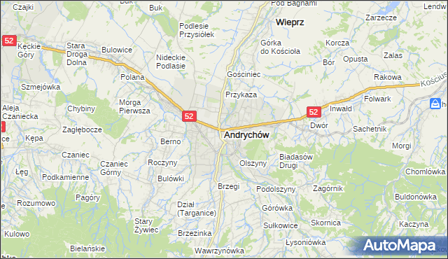 mapa Andrychów, Andrychów na mapie Targeo