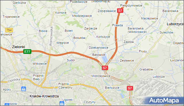 mapa Batowice, Batowice na mapie Targeo