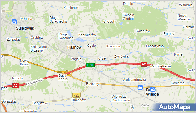 mapa Cisie gmina Halinów, Cisie gmina Halinów na mapie Targeo