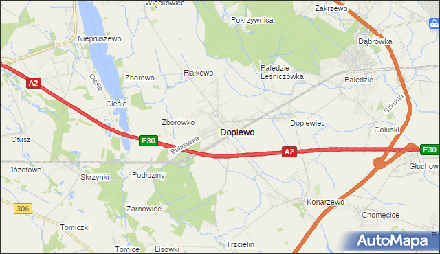 mapa Dopiewo, Dopiewo na mapie Targeo