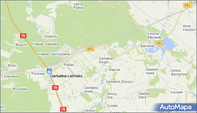 mapa Garbatka Długa, Garbatka Długa na mapie Targeo