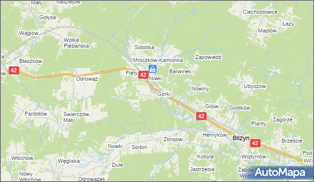 mapa Górki gmina Bliżyn, Górki gmina Bliżyn na mapie Targeo