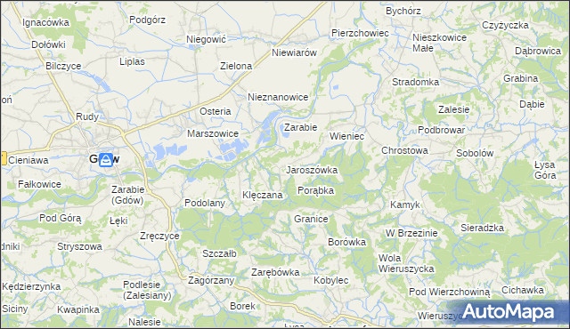 mapa Jaroszówka gmina Gdów, Jaroszówka gmina Gdów na mapie Targeo