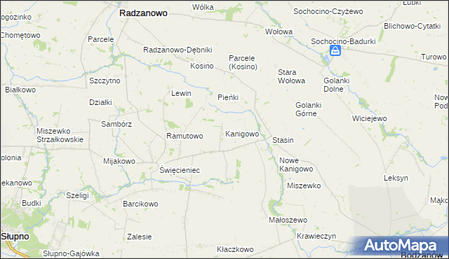 mapa Kanigowo gmina Bodzanów, Kanigowo gmina Bodzanów na mapie Targeo