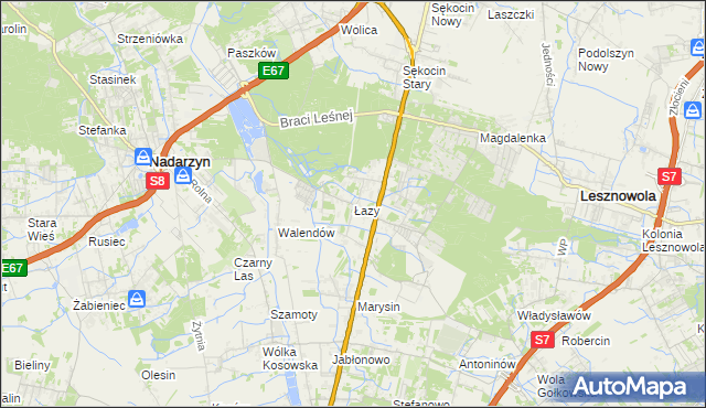 mapa Łazy gmina Lesznowola, Łazy gmina Lesznowola na mapie Targeo