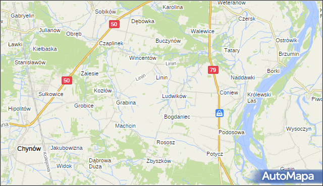 mapa Ludwików gmina Chynów, Ludwików gmina Chynów na mapie Targeo