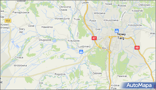 mapa Ludźmierz, Ludźmierz na mapie Targeo