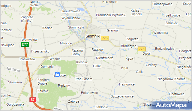mapa Niedźwiedź gmina Słomniki, Niedźwiedź gmina Słomniki na mapie Targeo