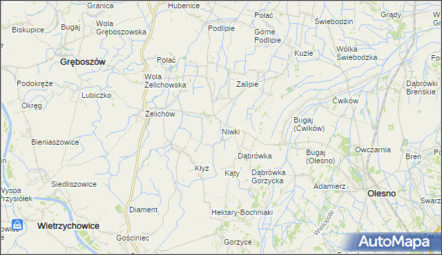 mapa Niwki gmina Olesno, Niwki gmina Olesno na mapie Targeo
