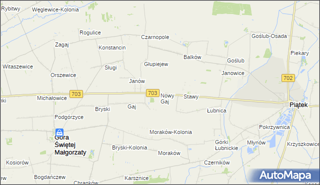 mapa Nowy Gaj gmina Góra Świętej Małgorzaty, Nowy Gaj gmina Góra Świętej Małgorzaty na mapie Targeo