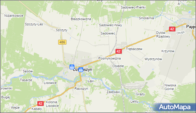 mapa Posmykowizna gmina Działoszyn, Posmykowizna gmina Działoszyn na mapie Targeo