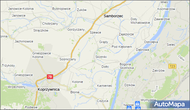 mapa Skotniki gmina Samborzec, Skotniki gmina Samborzec na mapie Targeo