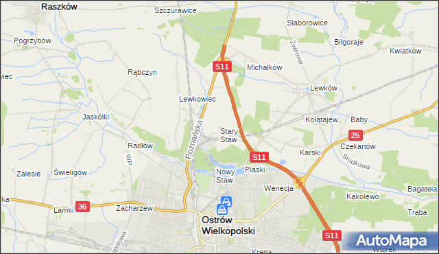 mapa Stary Staw gmina Ostrów Wielkopolski, Stary Staw gmina Ostrów Wielkopolski na mapie Targeo