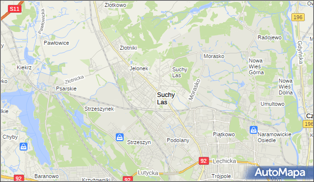 mapa Suchy Las powiat poznański, Suchy Las powiat poznański na mapie Targeo